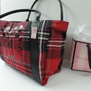 VICTORIA'S SECRET RED BLACK WHITE PLAID BAG
